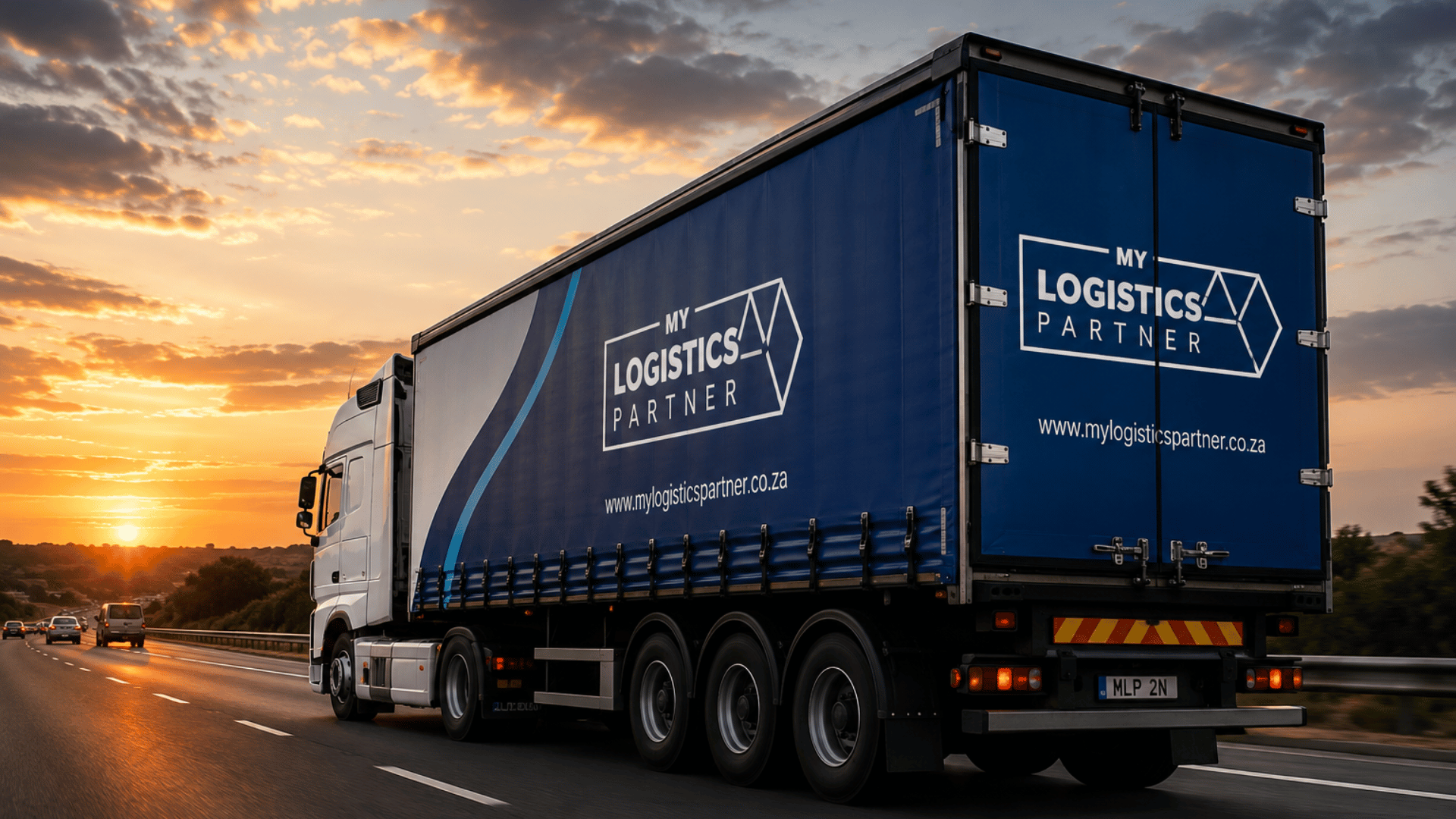 My Logistics Partner truck on the road at sunset